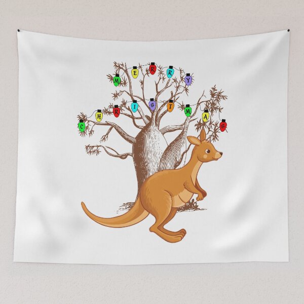 Item preview, Cute Joey Kangaroo And  Australian Boab Tree With Christmas Lights Spelling Merry Christmas  designed and sold by Oaks Creations.