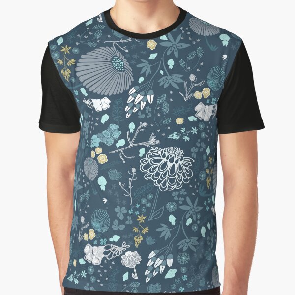 Field of Flowers in Blue and White Graphic T-Shirt