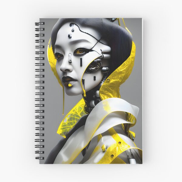 Item preview, Japanese Geisha Cyborg with yellow paint  details  modern cyberpunk digital art designed and sold by ai-mnesia.