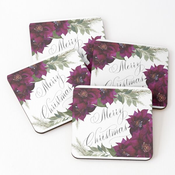 Item preview, Merry Christmas Cranberry Poinsettias designed and sold by WhimsyLetters.