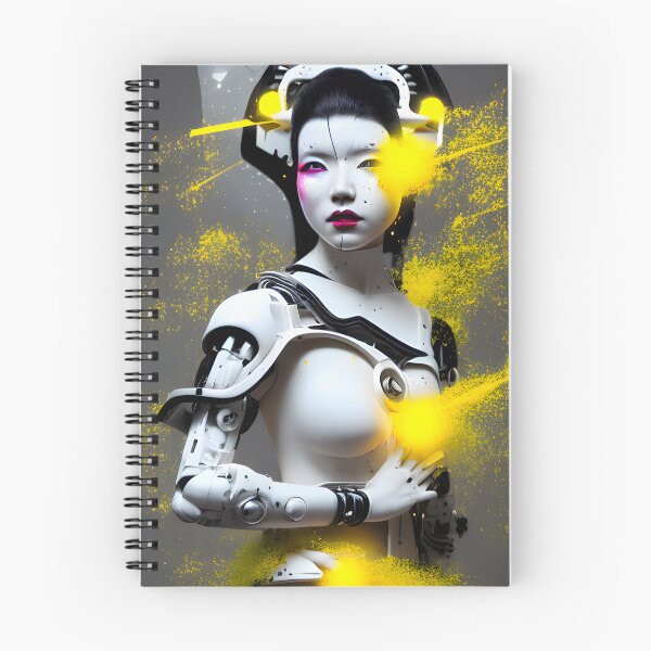 Item preview, Japanese Geisha Cyborg with yellow paint details  modern cyberpunk digital art designed and sold by ai-mnesia.