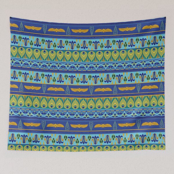 Aperçu de l'œuvre Cléo de Nile - Carrelage inspiré de la momie égyptienne en bleu, bleu sarcelle, vert et or créée et vendue par SnowAfterFyre.