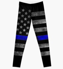 THIN BLUE LINE - BLUE LIVES MATTER Distressed Flag with Bullet Hole Leggings