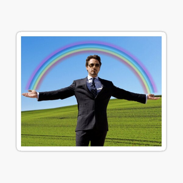 Robert Downey Jr Rainbow Meme Pegatina