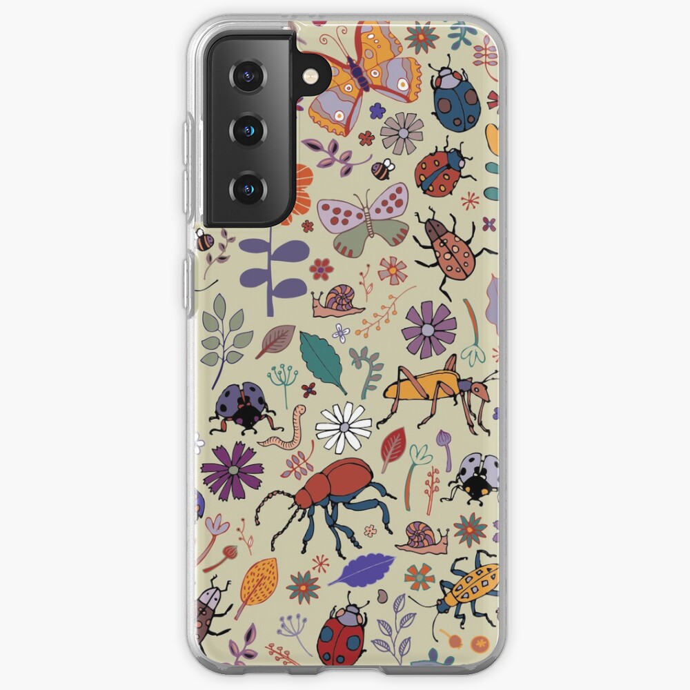 Butterflies, Beetles and blooms - taupe - pretty floral pattern by Cecca Designs Case & Skin for Samsung Galaxy