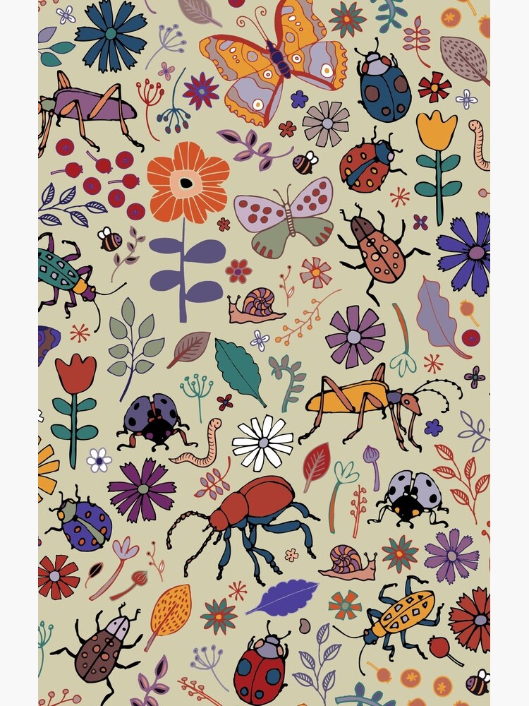 Butterflies, Beetles and blooms - taupe - pretty floral pattern by Cecca Designs by Cecca-Designs