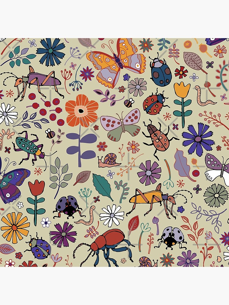 Butterflies, Beetles and blooms - taupe - pretty floral pattern by Cecca Designs by Cecca-Designs