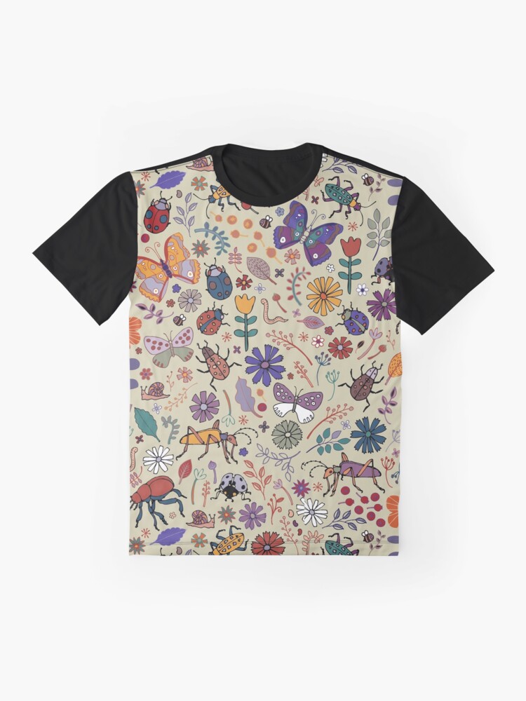 Alternate view of Butterflies, Beetles and blooms - taupe - pretty floral pattern by Cecca Designs Graphic T-Shirt
