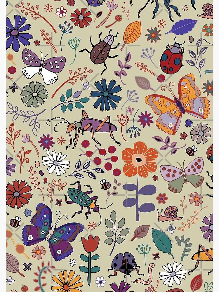 Thumbnail 3 of 3, Journal, Butterflies, Beetles and blooms - taupe - pretty floral pattern by Cecca Designs designed and sold by Cecca-Designs.