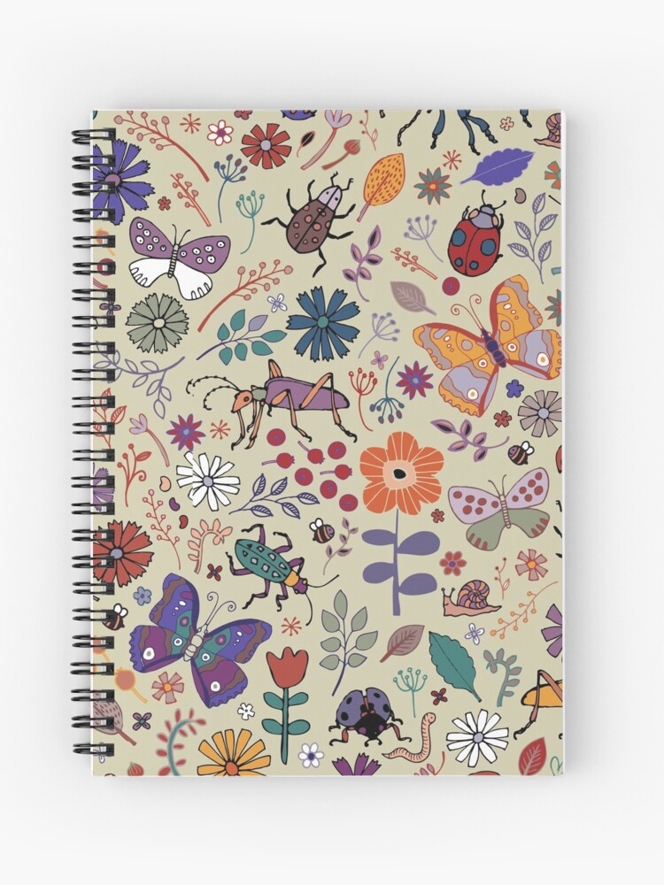 Thumbnail 1 of 3, Journal, Butterflies, Beetles and blooms - taupe - pretty floral pattern by Cecca Designs designed and sold by Cecca-Designs.