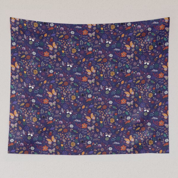 Item preview, Butterflies, beetles and blooms - French navy - pretty floral pattern by Cecca Designs designed and sold by Cecca-Designs.