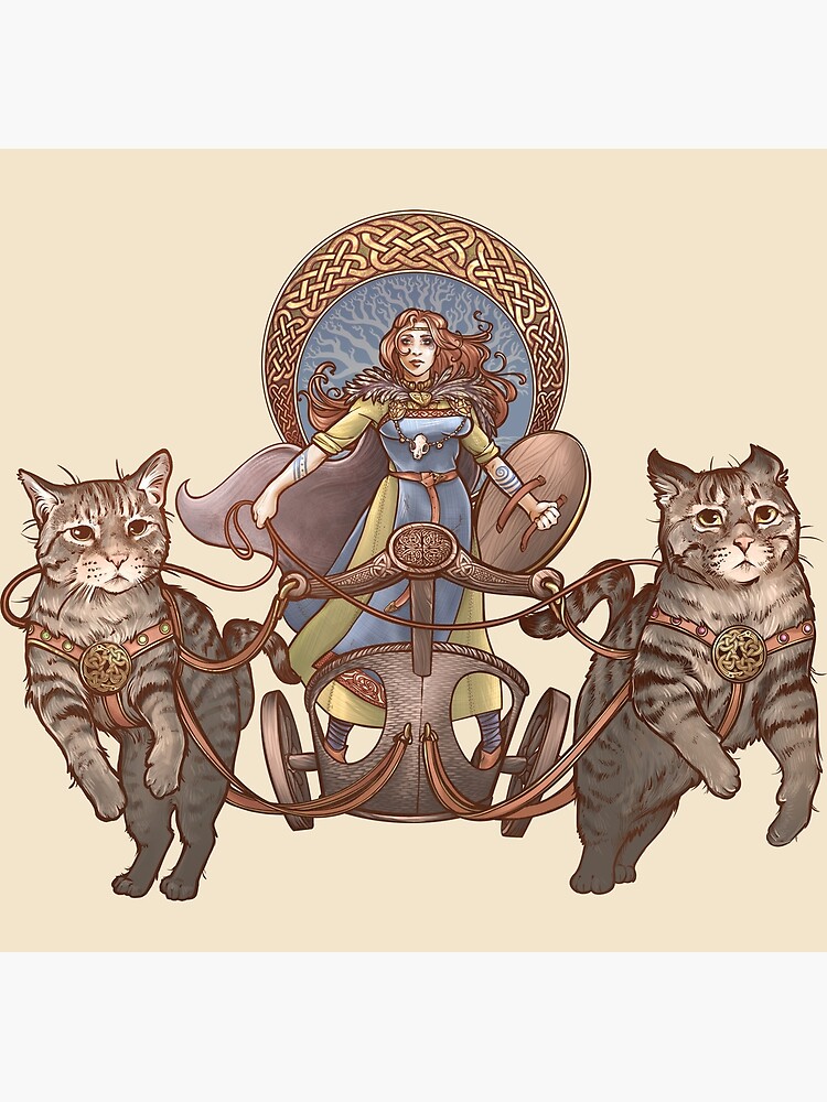 Thumbnail 7 of 7, Framed Art Print, Freya Driving Her Cat Chariot designed and sold by DaniKaulakis.