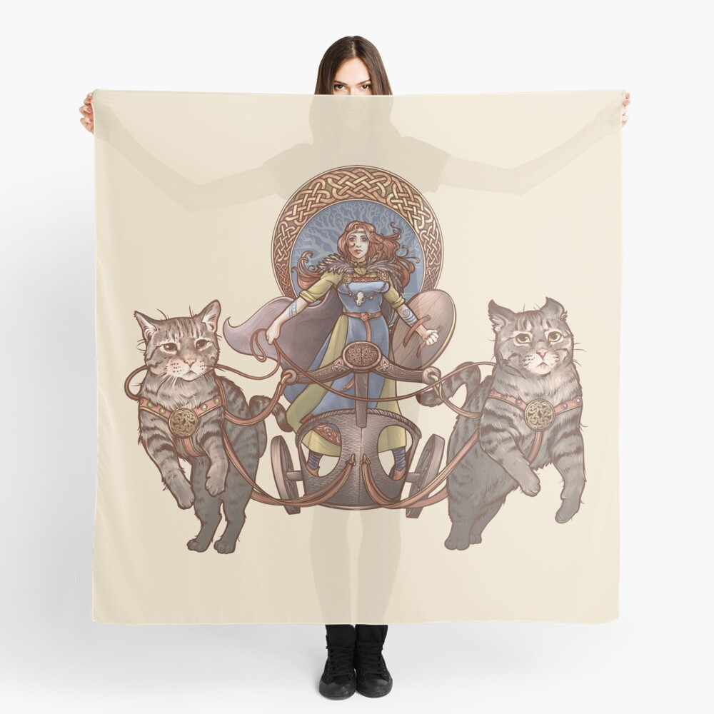 Freya Driving Her Cat Chariot Scarf