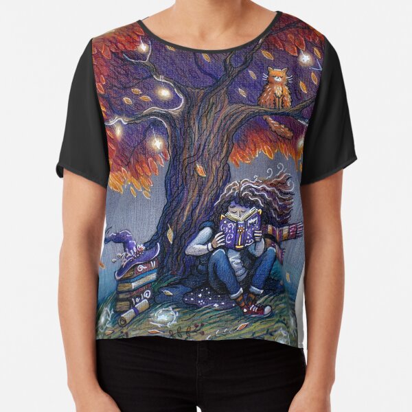 Young witch reading magic book Chiffon Top