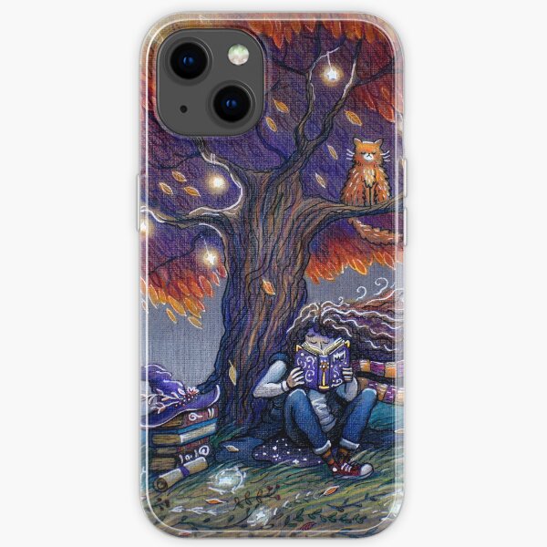 Young witch reading magic book iPhone Soft Case