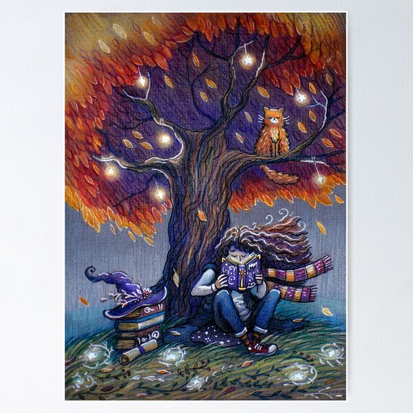 Item preview, Young witch reading magic book designed and sold by illustore.