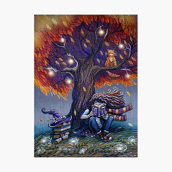 Young witch reading magic book Photographic Print