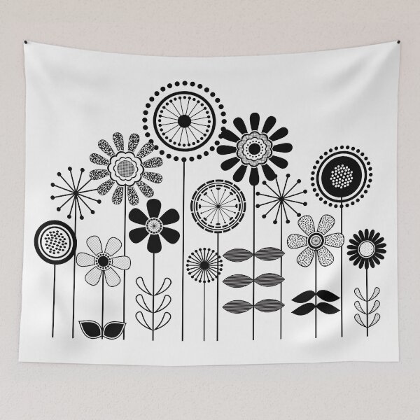 Item preview, Cute Flower Mid Century Modern Print - Black and White Floral Print designed and sold by Elsy's Art.