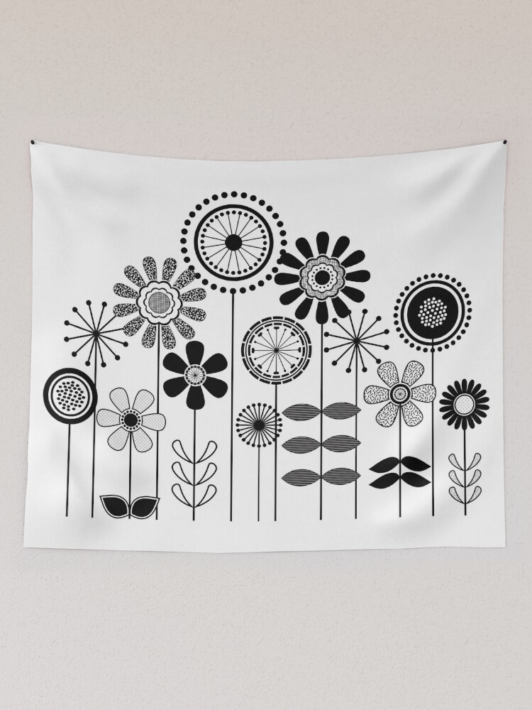 Black and white floral tapestry hot sale