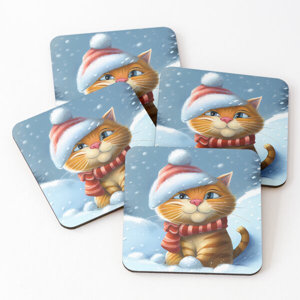 Aperçu de l'œuvre Fat Winter Cat Girl avec un chapeau et une écharpe dans un paysage d'hiver créée et vendue par KOTOdesign.