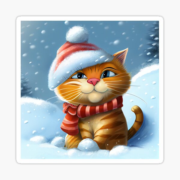 "Fat Winter Cat Girl With a Hat and Scarf in Winter Scenery " Sticker for Sale by KOTOdesign