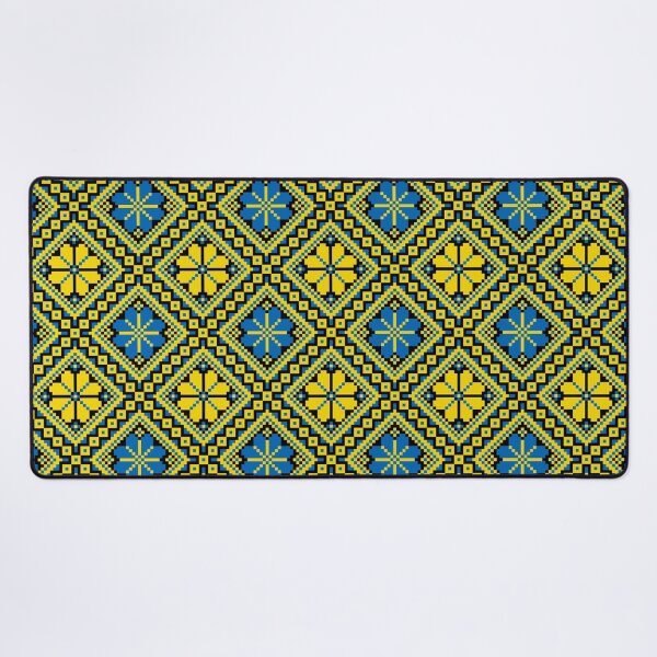Ukrainian Folk Embroidery Ornament Yellow Blue Desk Mat