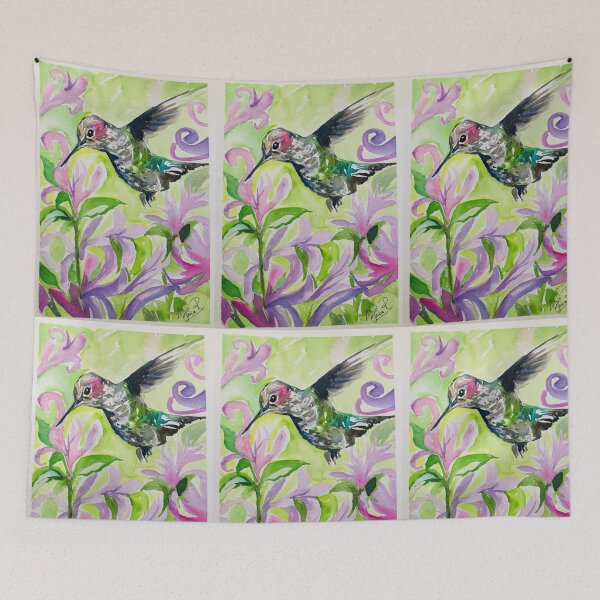 Item preview, Hummingbird and flowers designed and sold by AnjuPaintings.