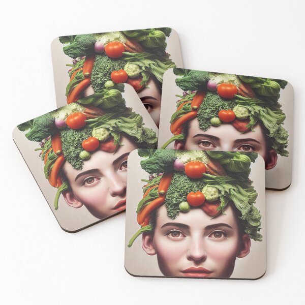 Item preview, Vegan head girl with broccoli tomato onions designed and sold by ladarkepoque.