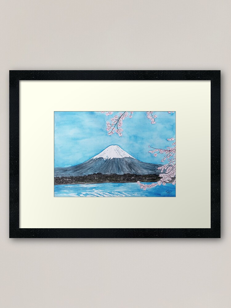 Sakura Mount Fuji Painting Framed Art Print By Teresartwork Redbubble