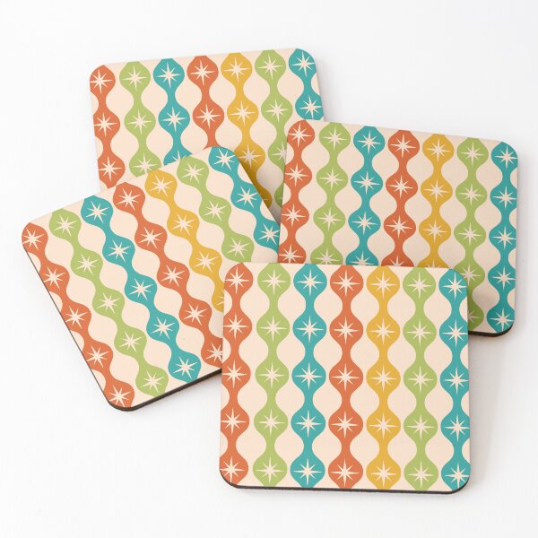 Item preview, Mid Century retro starbursts on ogee pattern in red, green and teal  designed and sold by Yasminepatterns .