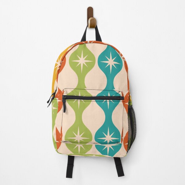 Item preview, Mid Century retro starbursts on ogee pattern in red, green and teal  designed and sold by Yasminepatterns .