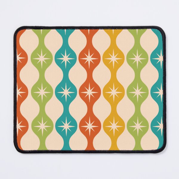 Item preview, Mid Century retro starbursts on ogee pattern in red, green and teal  designed and sold by Yasminepatterns .