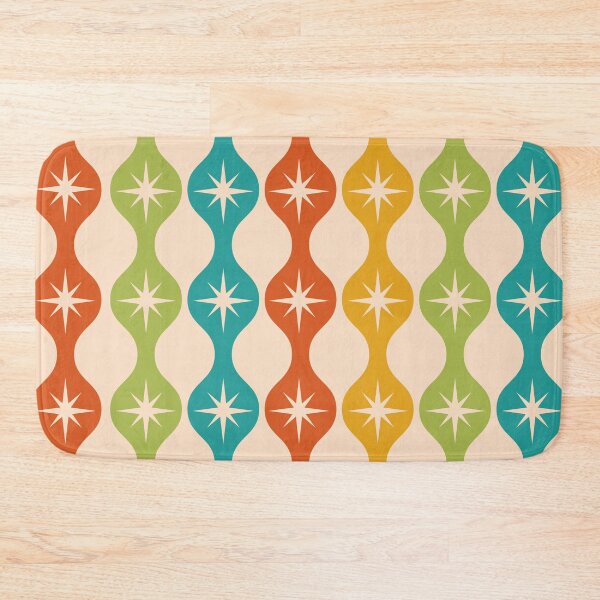 Item preview, Mid Century retro starbursts on ogee pattern in red, green and teal  designed and sold by Yasminepatterns .