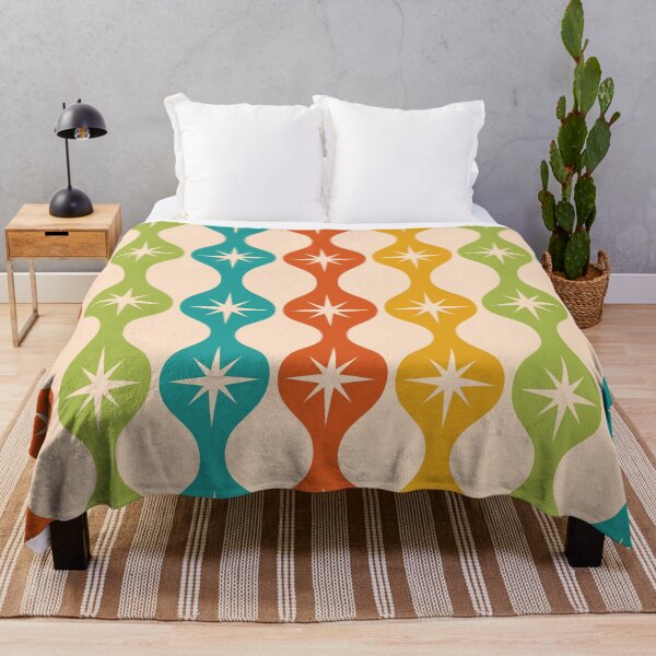 Item preview, Mid Century retro starbursts on ogee pattern in red, green and teal  designed and sold by Yasminepatterns .