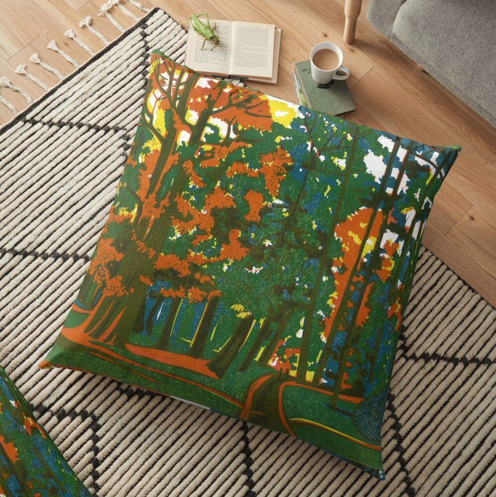 Bournemouth Gardens - Original linocut by Francesca Whetnall Floor Pillow