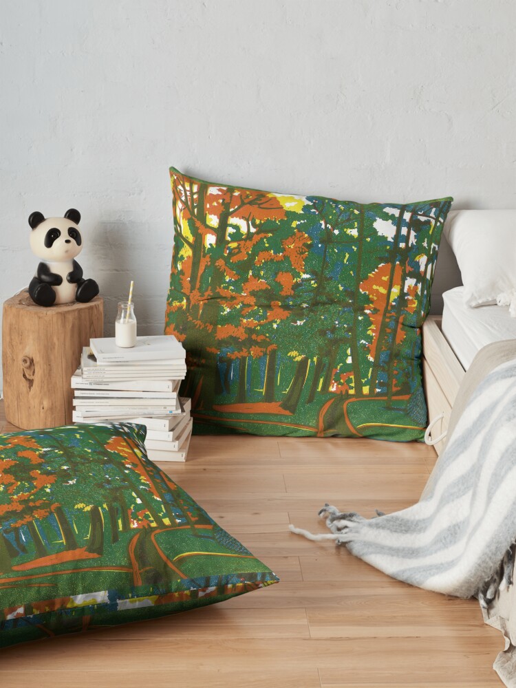 Alternate view of Bournemouth Gardens - Original linocut by Francesca Whetnall Floor Pillow