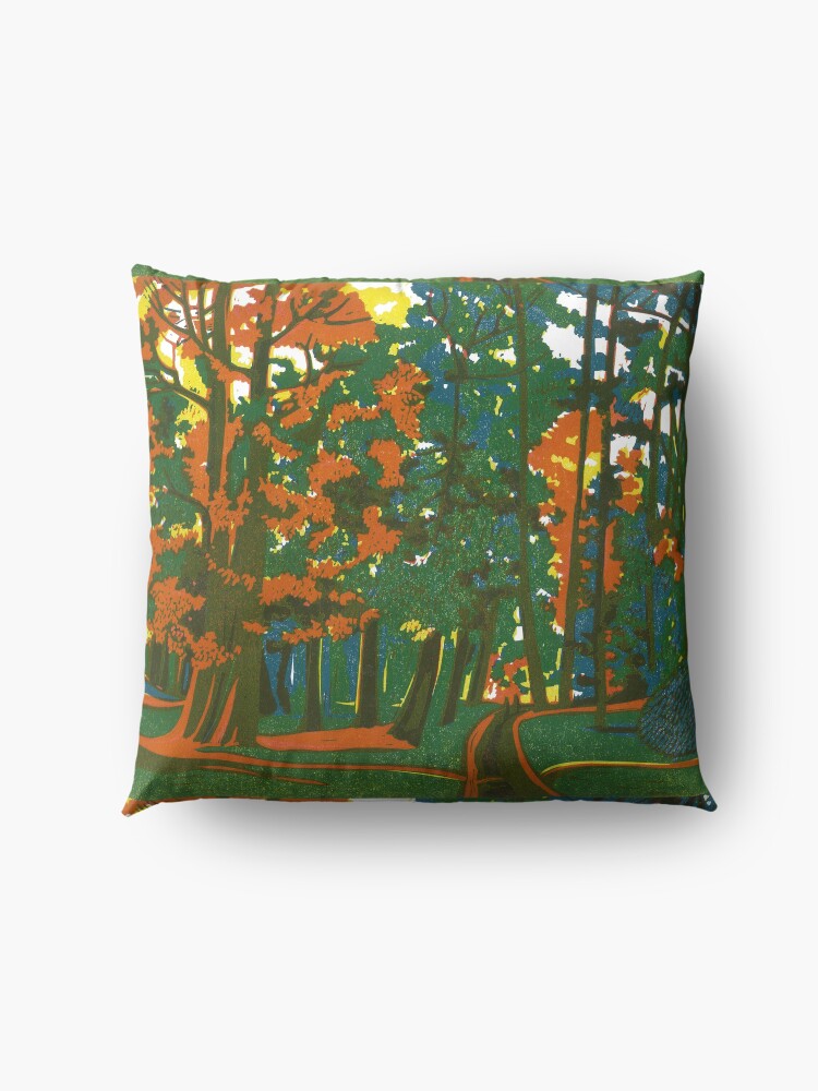 Alternate view of Bournemouth Gardens - Original linocut by Francesca Whetnall Floor Pillow