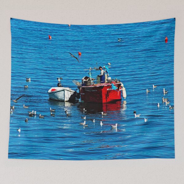 Item preview, Fishing Red Boat Sea Seagulls Seascape designed and sold by worldways.