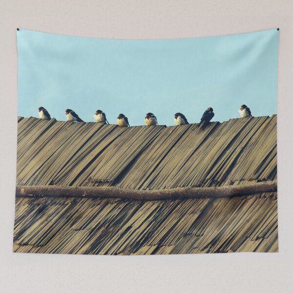 Item preview, Swallows Flock, Birds Perching Thatched Roof designed and sold by worldways.