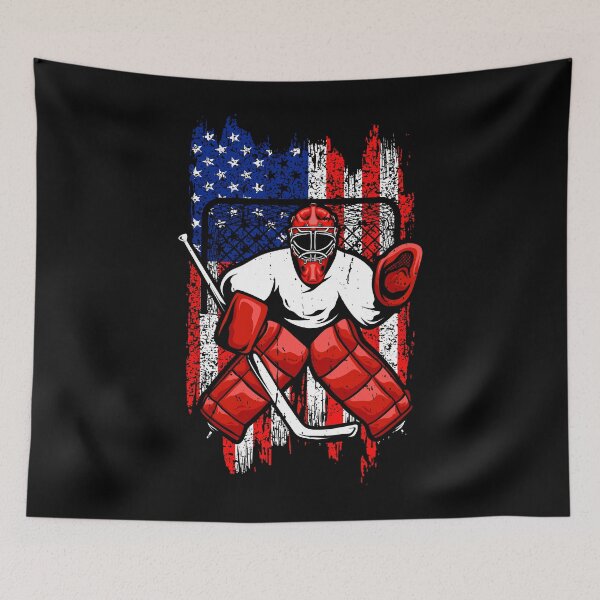 Artikelvorschau, Vintage USA American Flag Eishockey Torwart T-Shirt Torwart entworfen und verkauft von rifatart.