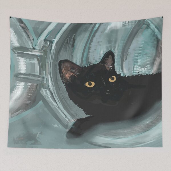 Item preview, Black Cat Hiding in the Washing Machine designed and sold by LisWilliams.