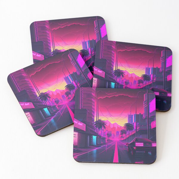 Item preview, SA2178(A car driving down a street next to tall buildings, synthwave art) designed and sold by aryan-gallery.