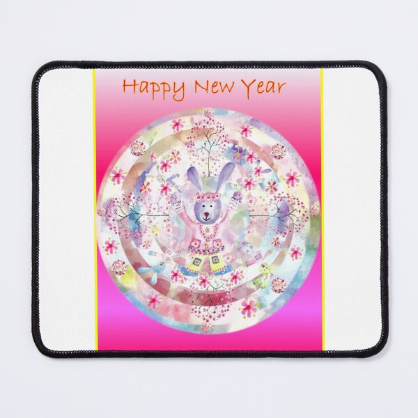 Item preview, A New Year Of The Rabbit Mandala Happy New Year.   Watercolour Collage designed and sold by DefaultOneWorld.