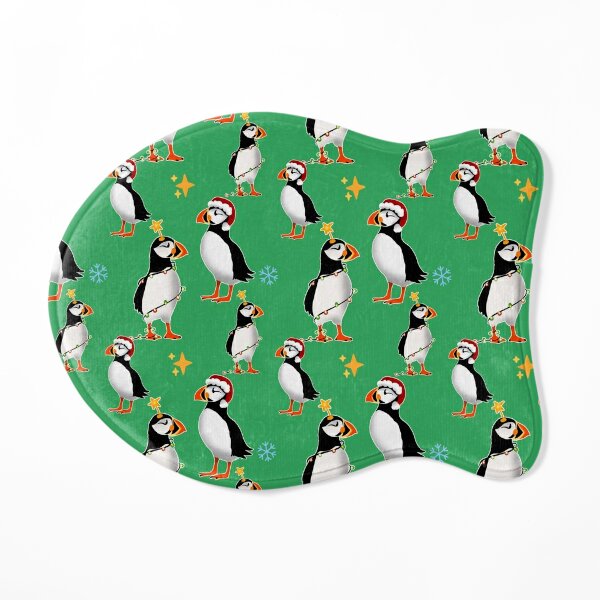 Puffins in Christmas Gear Cat Mat