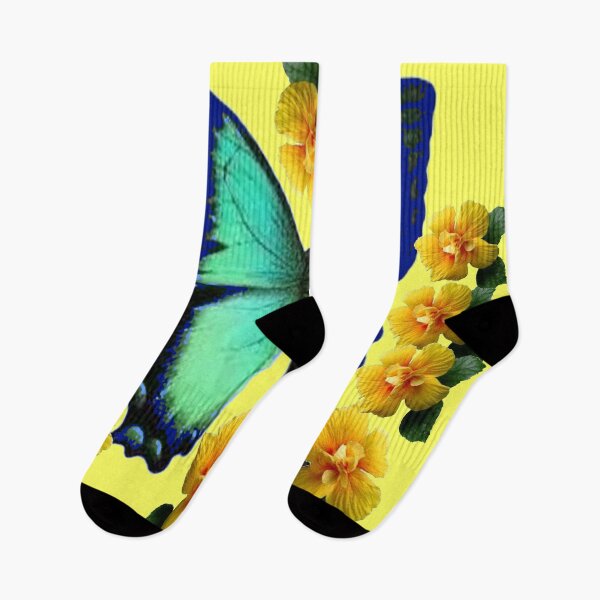 Item preview, BLUE-GREEN BUTTERFFLY FLORAL YELLOW ART designed and sold by sharlesart.