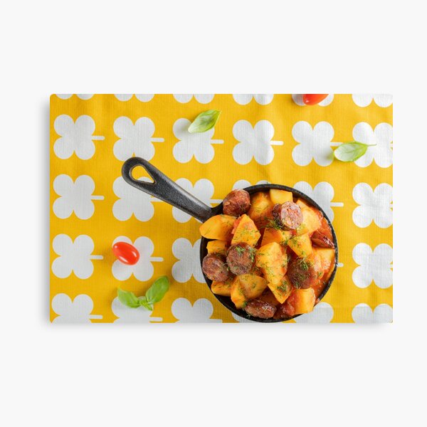 Potatoes with pork sausages stew Canvas Print