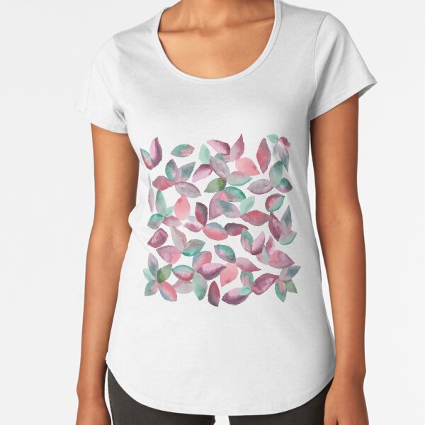 Watercolor Leaves Hand-Painted Red Green Botanical Pattern Premium Scoop T-Shirt