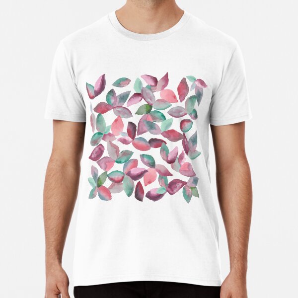 Watercolor Leaves Hand-Painted Red Green Botanical Pattern Premium T-Shirt