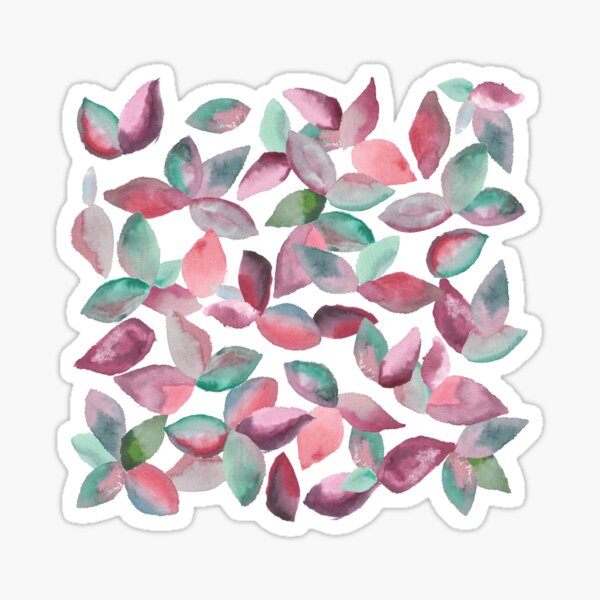 Watercolor Leaves Hand-Painted Red Green Botanical Pattern Sticker