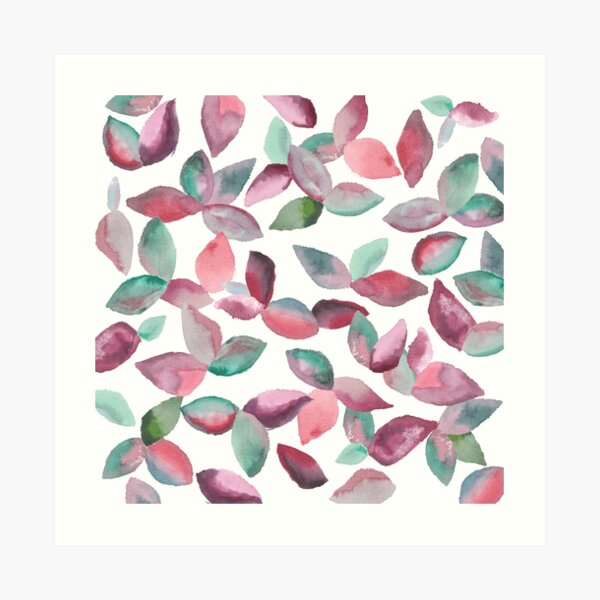 Watercolor Leaves Hand-Painted Red Green Botanical Pattern Art Print